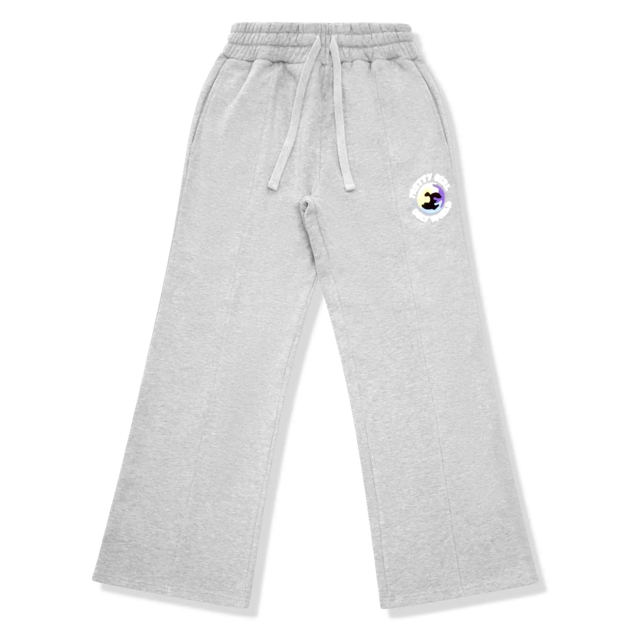 Front View of Pretty Girl Ugly World Pleated Grey Sweatpants (W) 20102390